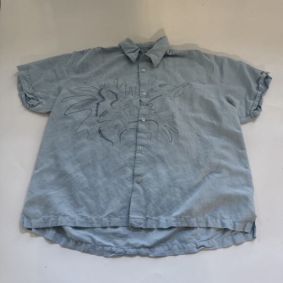 The Havanera Co Hawaiian Shirt Mens XXL Linen Embroidered Musician Drums Retro - Picture 1 of 8